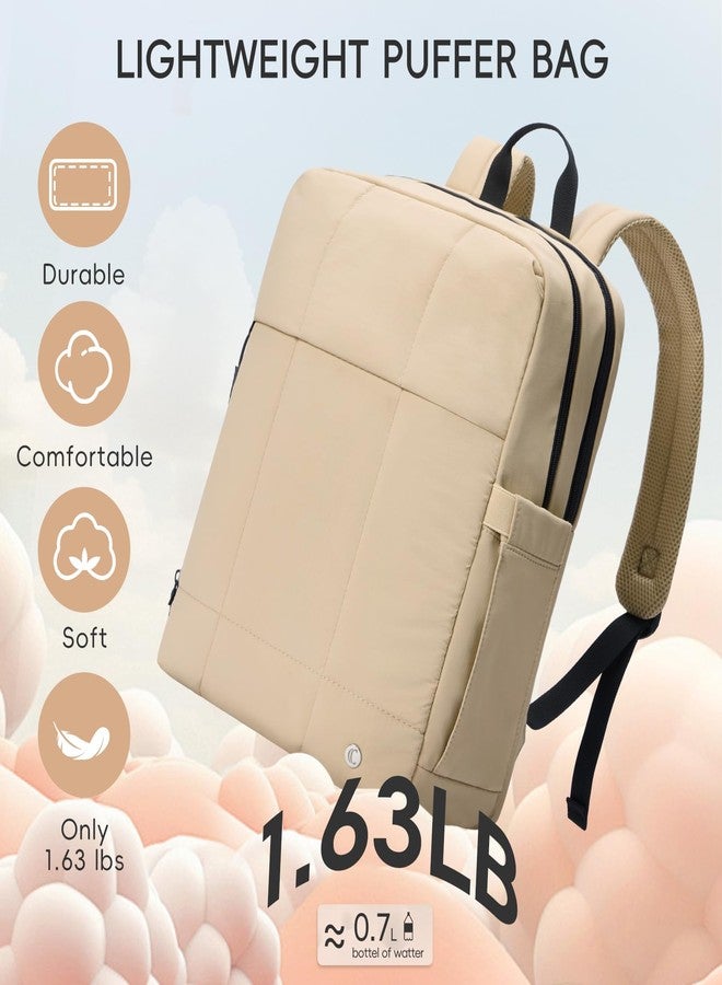 CLUCI Puffy Quilted Laptop Backpack for Women, Soft Khaki, Modern - Image 4