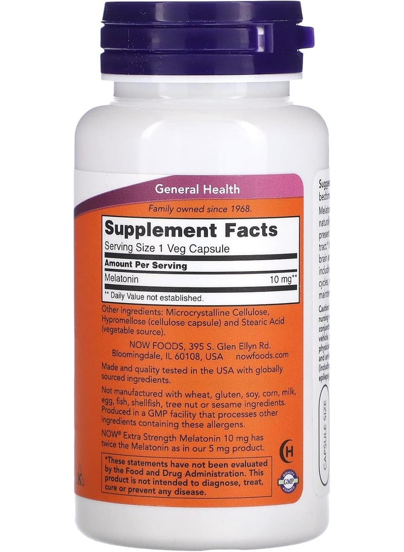 now NOW Supplements, Melatonin, Extra Strength 10 mg, Free Radical Scavenger*, Healthy Sleep Cycle*, 100 Veg Capsules - Image 2