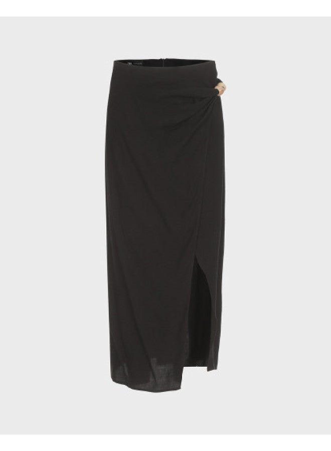 Zara Fashionable Split A-line Skirt With Beaded Design, Back Zipper Casual Long Midi Skirt - Image 1