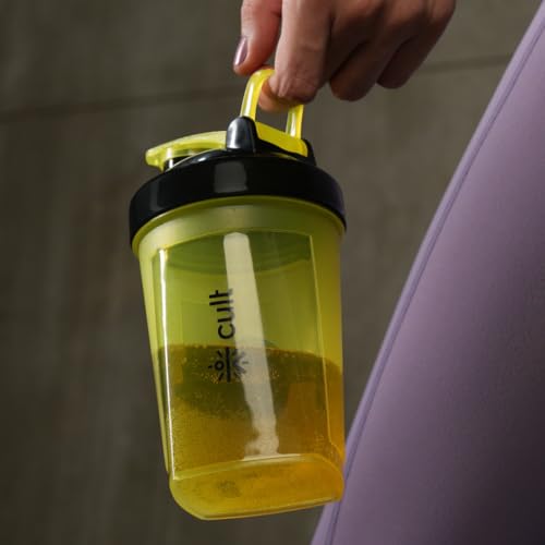 CULT Micro Shaker Bottle 500ml – Compact Protein Shaker for Men & Women BPA-Free, Leakproof, Portable Gym Shaker with Wire Mixer & Storage Compartment for Smooth Shakes Yellow - Image 2