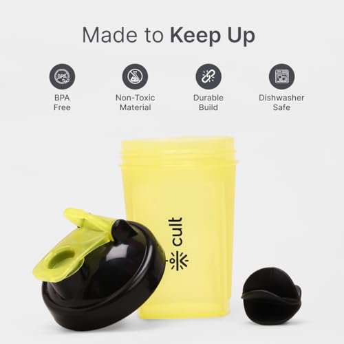 CULT Micro Shaker Bottle 500ml – Compact Protein Shaker for Men & Women BPA-Free, Leakproof, Portable Gym Shaker with Wire Mixer & Storage Compartment for Smooth Shakes Yellow - Image 5