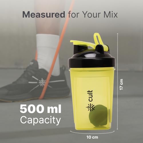 CULT Micro Shaker Bottle 500ml – Compact Protein Shaker for Men & Women BPA-Free, Leakproof, Portable Gym Shaker with Wire Mixer & Storage Compartment for Smooth Shakes Yellow - Image 3