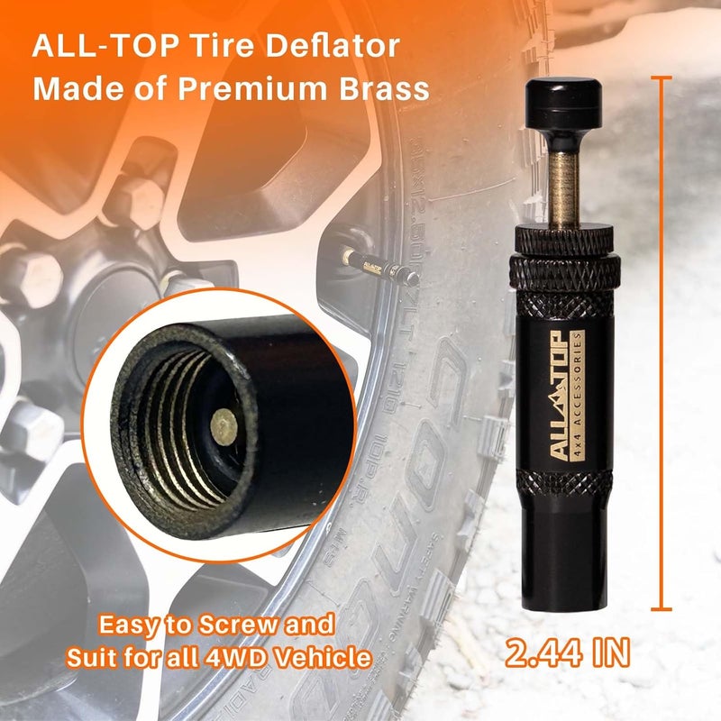 ALL-TOP طقم صمام تفريغ هواء الإطارات القابل للتعديل مع خاصية الإيقاف التلقائي من (10-30 PSI) 8 قطع أداة تفريغ هواء الإطارات اللولبية للطرق الوعرة 4x4 (مع 5 أغطية صمام) - Image 5