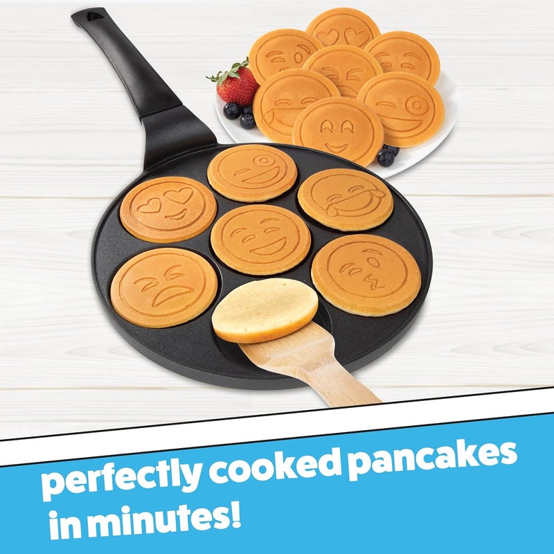 CucinaPro Emoji Mini Pancake Pan- 7 Unique Flapjack Smiley Faces for Kids, Nonstick Pan Cake Maker Stovetop Griddle for Easy Cleanup, Long Handle for Easy Holding, Breakfast Gift- Officially Licensed by Emoji - Image 2