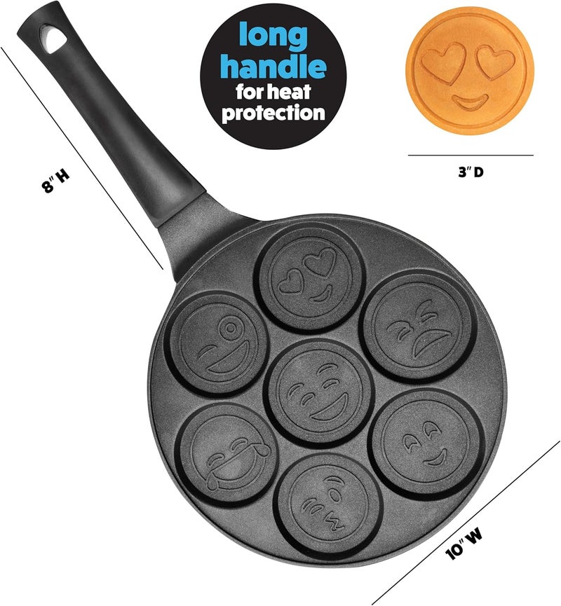 CucinaPro Emoji Mini Pancake Pan- 7 Unique Flapjack Smiley Faces for Kids, Nonstick Pan Cake Maker Stovetop Griddle for Easy Cleanup, Long Handle for Easy Holding, Breakfast Gift- Officially Licensed by Emoji - Image 4