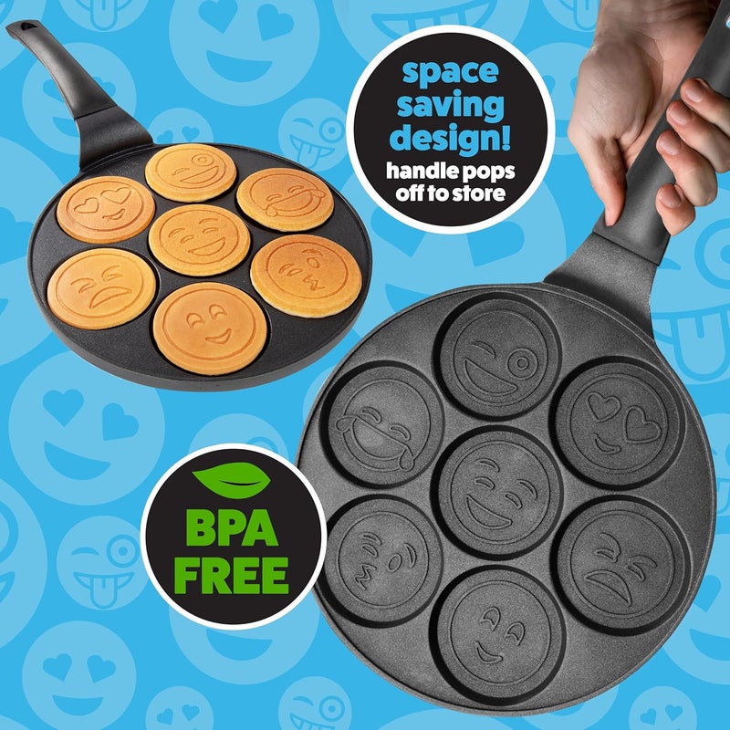 CucinaPro Emoji Mini Pancake Pan- 7 Unique Flapjack Smiley Faces for Kids, Nonstick Pan Cake Maker Stovetop Griddle for Easy Cleanup, Long Handle for Easy Holding, Breakfast Gift- Officially Licensed by Emoji - Image 5