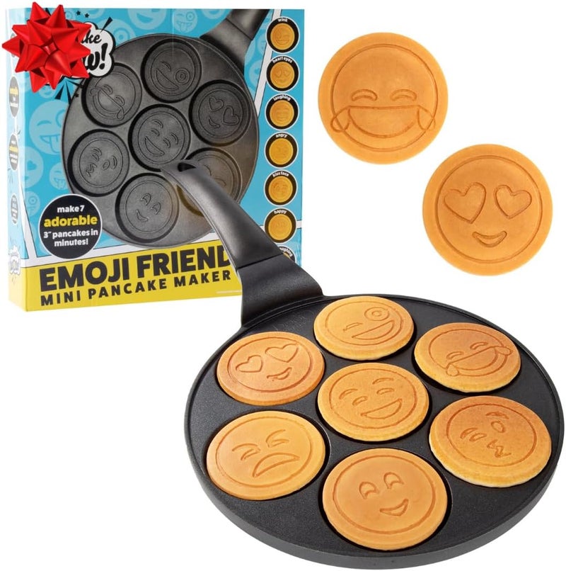 CucinaPro Emoji Mini Pancake Pan- 7 Unique Flapjack Smiley Faces for Kids, Nonstick Pan Cake Maker Stovetop Griddle for Easy Cleanup, Long Handle for Easy Holding, Breakfast Gift- Officially Licensed by Emoji - Image 1
