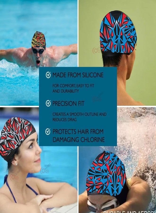KARBD Silicone Swimming Cap Unisex Soft Waterproof Swimming Pool Head Cap Water Sports Long Hair for Children Kids Boys Girls of All Age (Universal Size, Multicolour Black Red Grey Pattern Design) - Image 5
