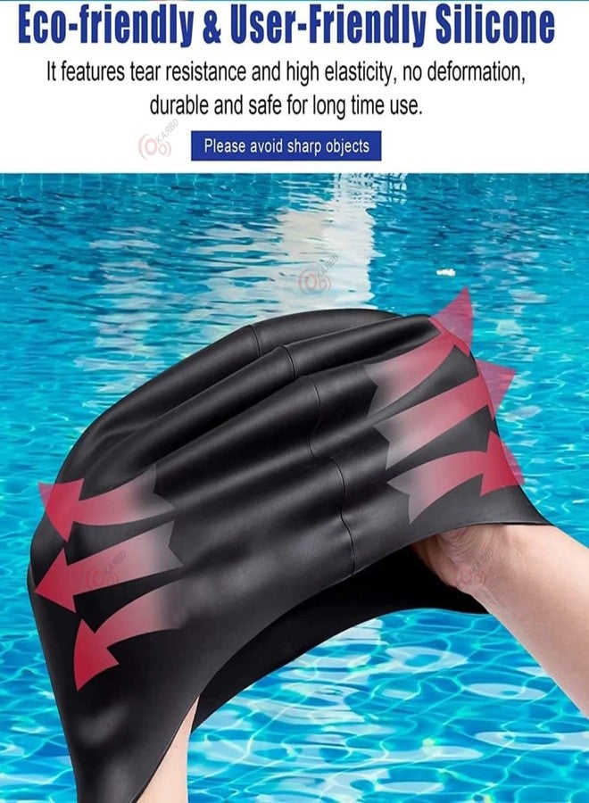 KARBD Silicone Swimming Cap Unisex Soft Waterproof Swimming Pool Head Cap Water Sports Long Hair for Children Kids Boys Girls of All Age (Universal Size, Multicolour Black Red Grey Pattern Design) - Image 4