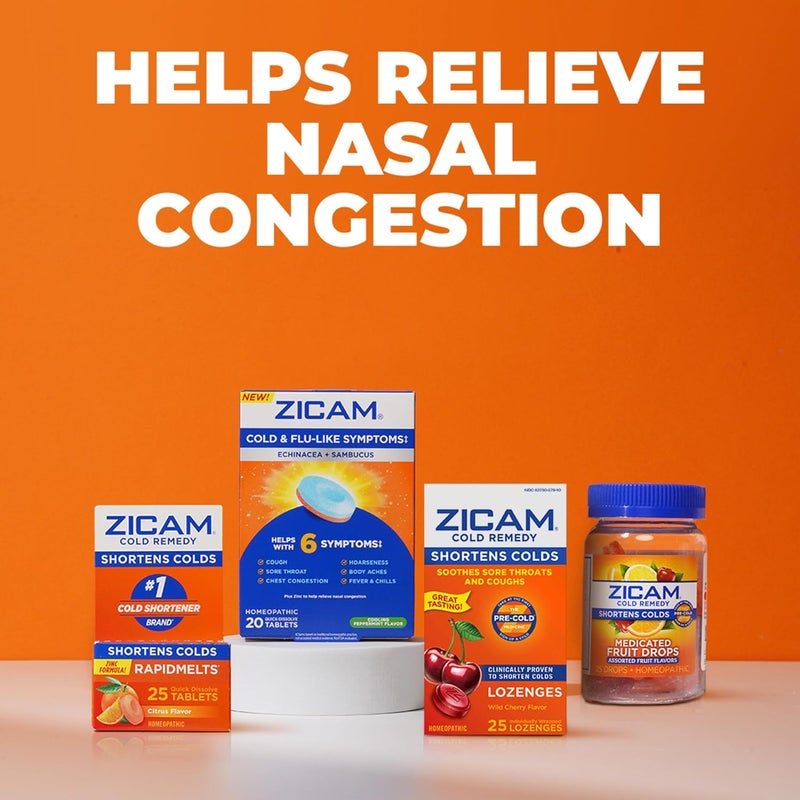 Zicam علاج البرد أقراص الزنك بنكهة الكرز البري هوموباثيك يخفف التهاب الحلق والسعال دواء تقصير البرد يقلل من مدة البرد 25 حبة - Image 4