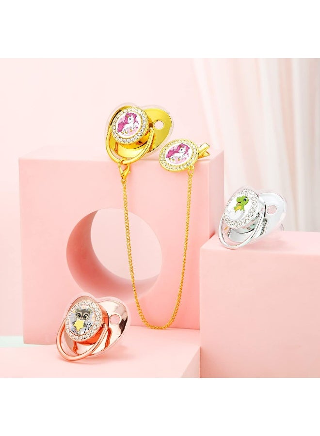 Tondiamo 3 Pieces Sublimation Pacifier Set Name Custom Baby Bling Pacifier Clip Glitter Personalized Artificial Crystal Decoration for Girl Boys Baby with Blanks - Image 5