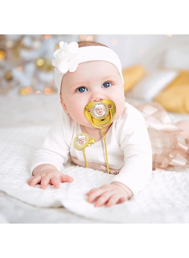 Tondiamo 3 Pieces Sublimation Pacifier Set Name Custom Baby Bling Pacifier Clip Glitter Personalized Artificial Crystal Decoration for Girl Boys Baby with Blanks - Image 4
