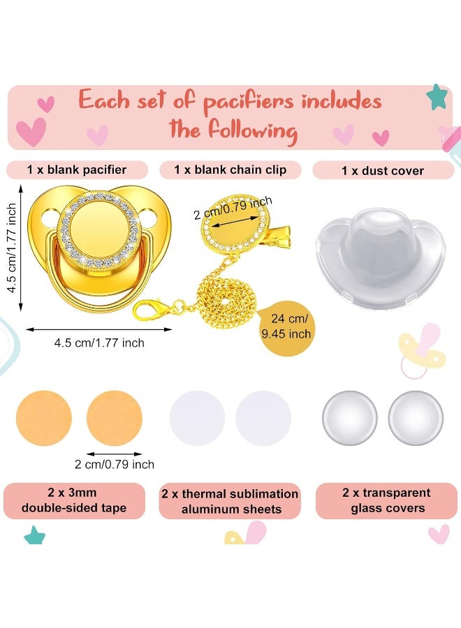 Tondiamo 3 Pieces Sublimation Pacifier Set Name Custom Baby Bling Pacifier Clip Glitter Personalized Artificial Crystal Decoration for Girl Boys Baby with Blanks - Image 2