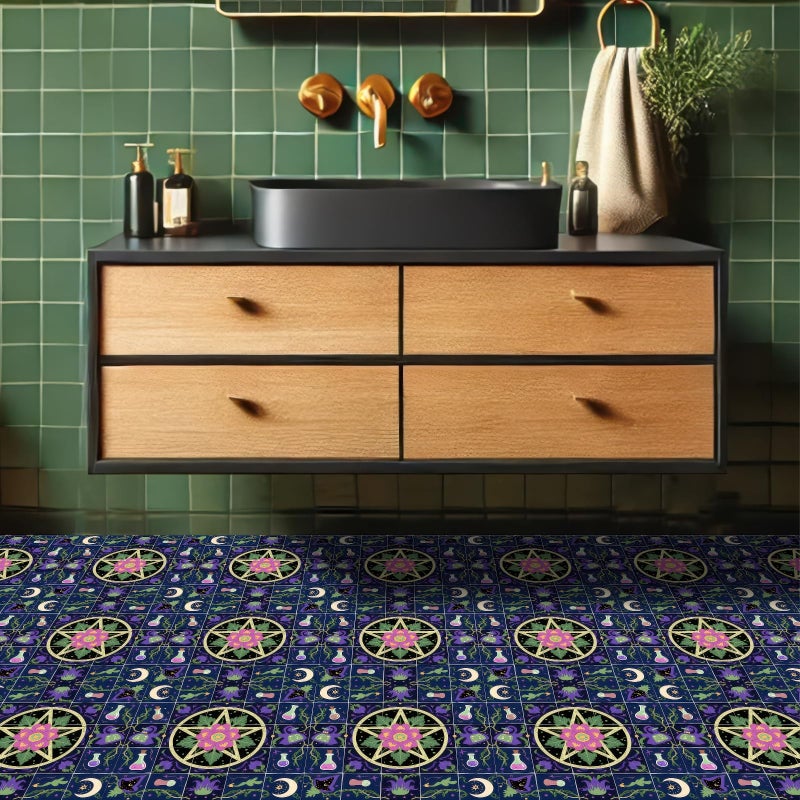 HOMETITUTE 10PCS 12x12 Inch Witch Star and Potion Bottle Halloween Floor Tiles Peel and Stick Removable Self Adhesive DIY Vinyl Flooring Stickers for Kitchen Bathroom Living Room Entryway Home Decor - Image 5