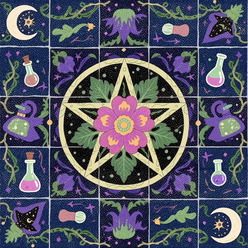 HOMETITUTE 10PCS 12x12 Inch Witch Star and Potion Bottle Halloween Floor Tiles Peel and Stick Removable Self Adhesive DIY Vinyl Flooring Stickers for Kitchen Bathroom Living Room Entryway Home Decor - Image 1
