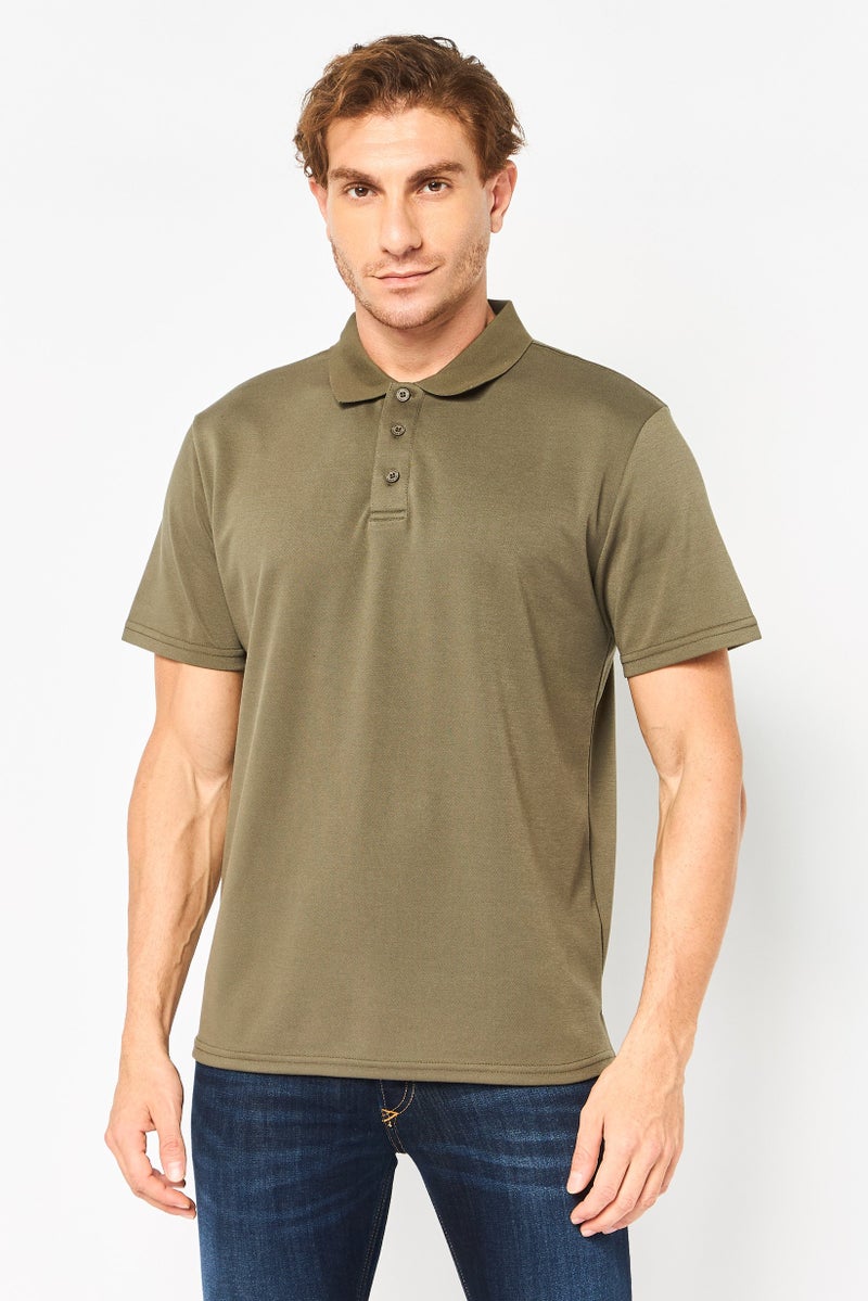 Core Elements Men Regular Fit Solid Short Sleeve Polo Shirt, Olive - Image 1