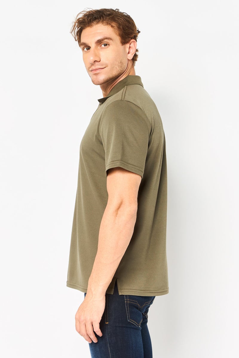 Core Elements Men Regular Fit Solid Short Sleeve Polo Shirt, Olive - Image 4