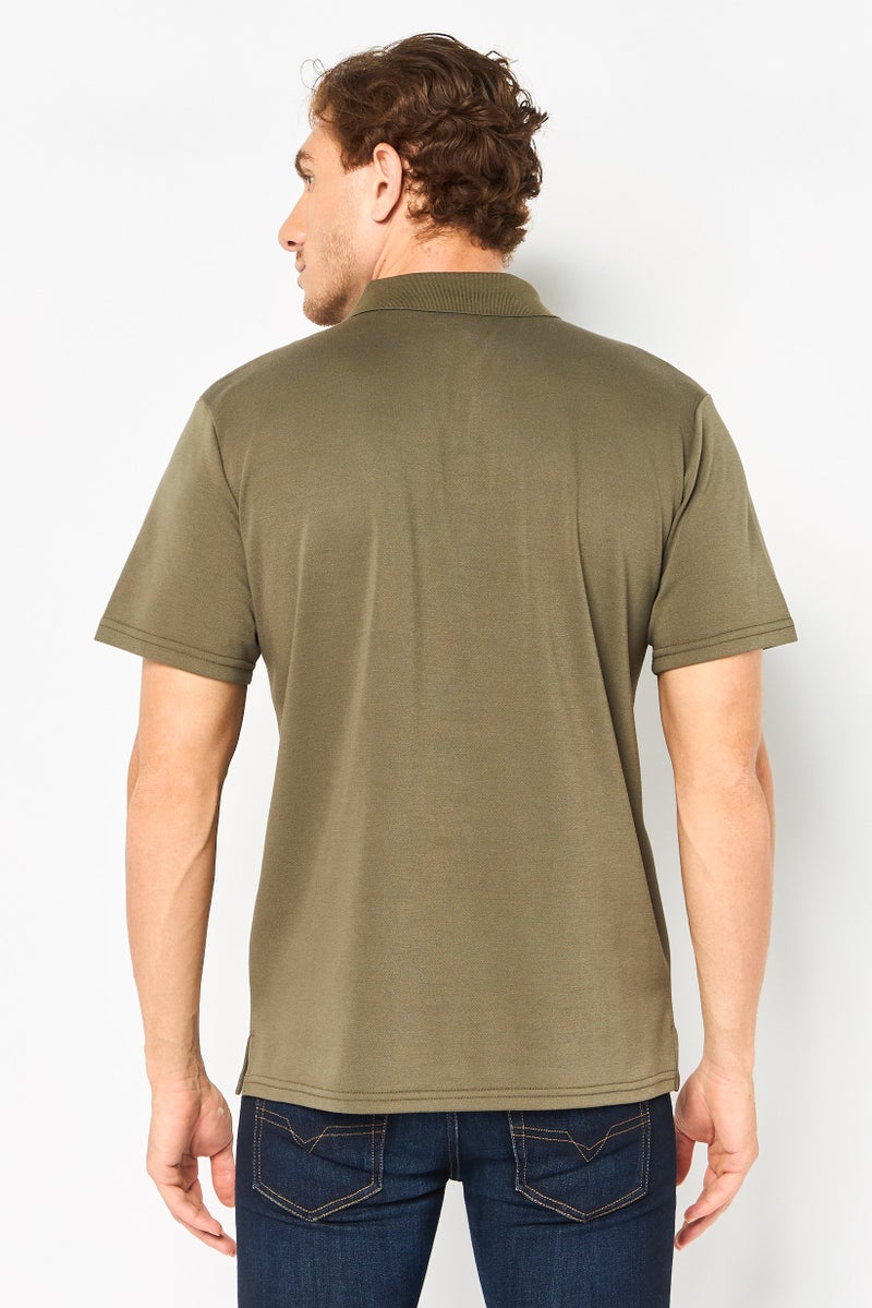 Core Elements Men Regular Fit Solid Short Sleeve Polo Shirt, Olive - Image 3