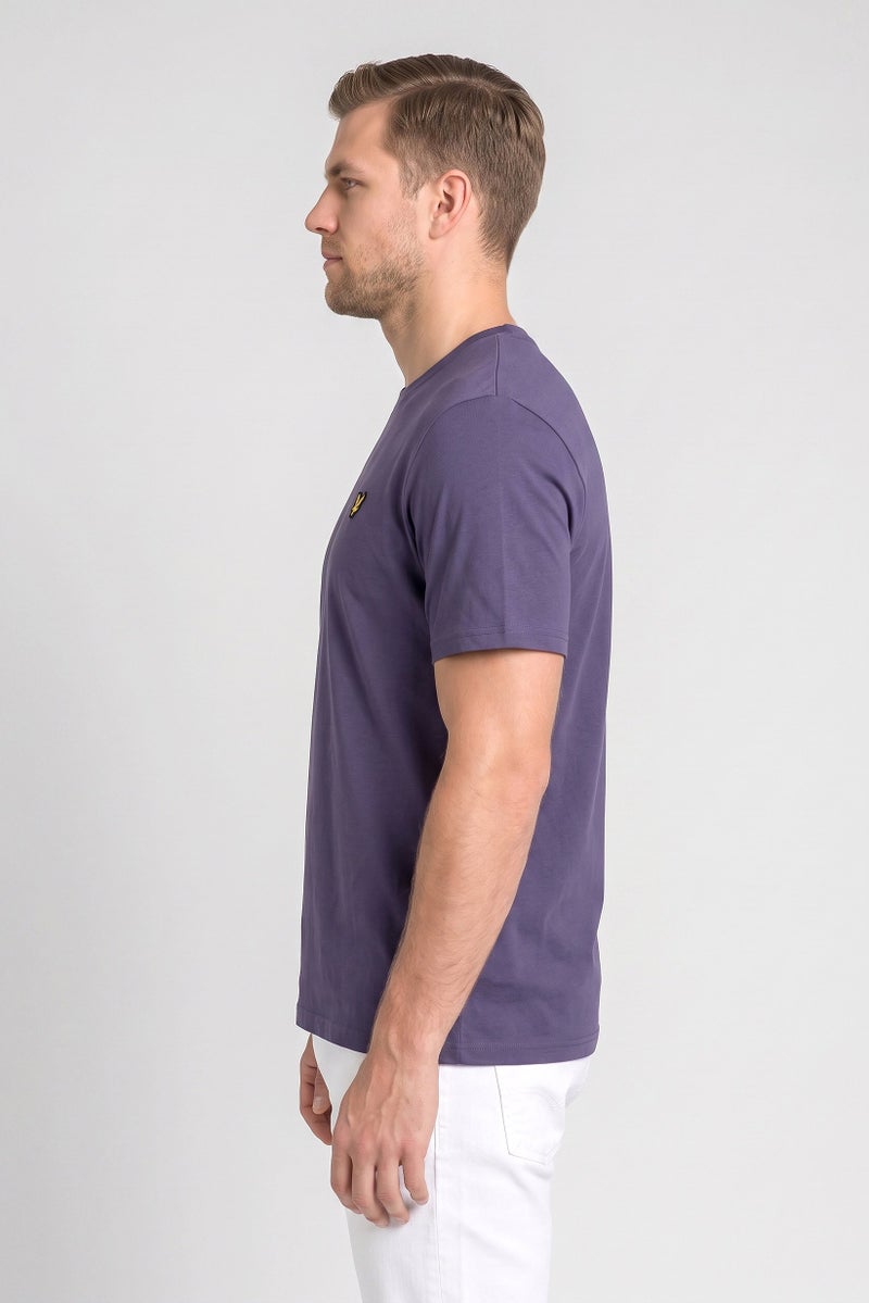 Lyle & Scott Men Crew Neck Short Sleeve Embroidered Logo T-Shirt, Purple - Image 3