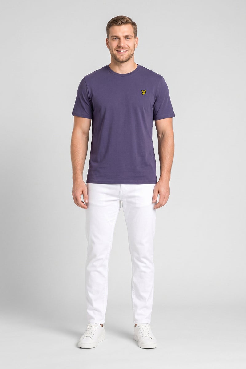 Lyle & Scott Men Crew Neck Short Sleeve Embroidered Logo T-Shirt, Purple - Image 2