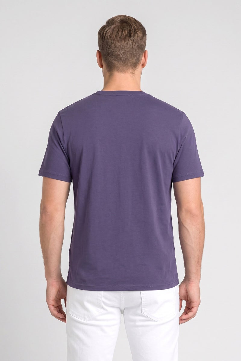 Lyle & Scott Men Crew Neck Short Sleeve Embroidered Logo T-Shirt, Purple - Image 4