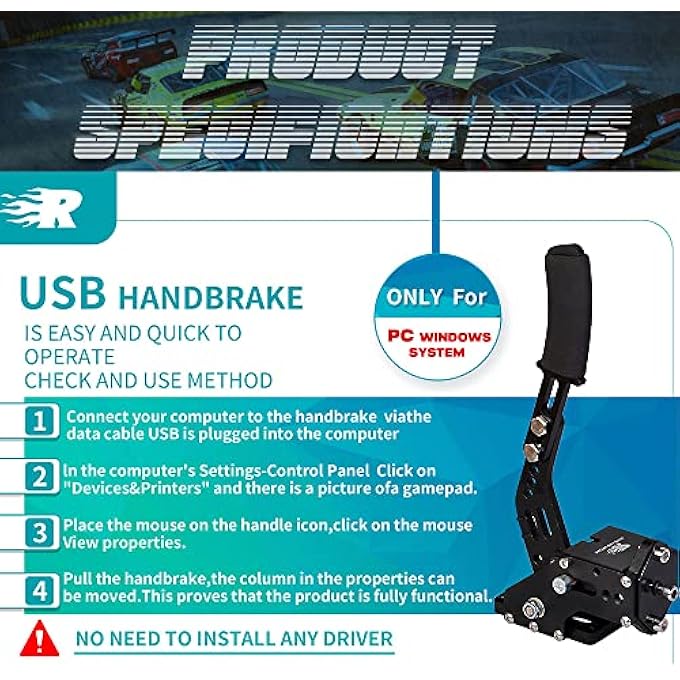 rayihni PC RACING GAME USB HANDBRAKE FOR 16BIT SIM FOR RACING GAMES, COMPATIBLE WITH LOGITECH G27 G29 G920 G923 T500 T300 SIMULATE LINEAR HANDBRAKEÏ¼ˆWITH FIXING CLIP AND PLATE) - Image 2