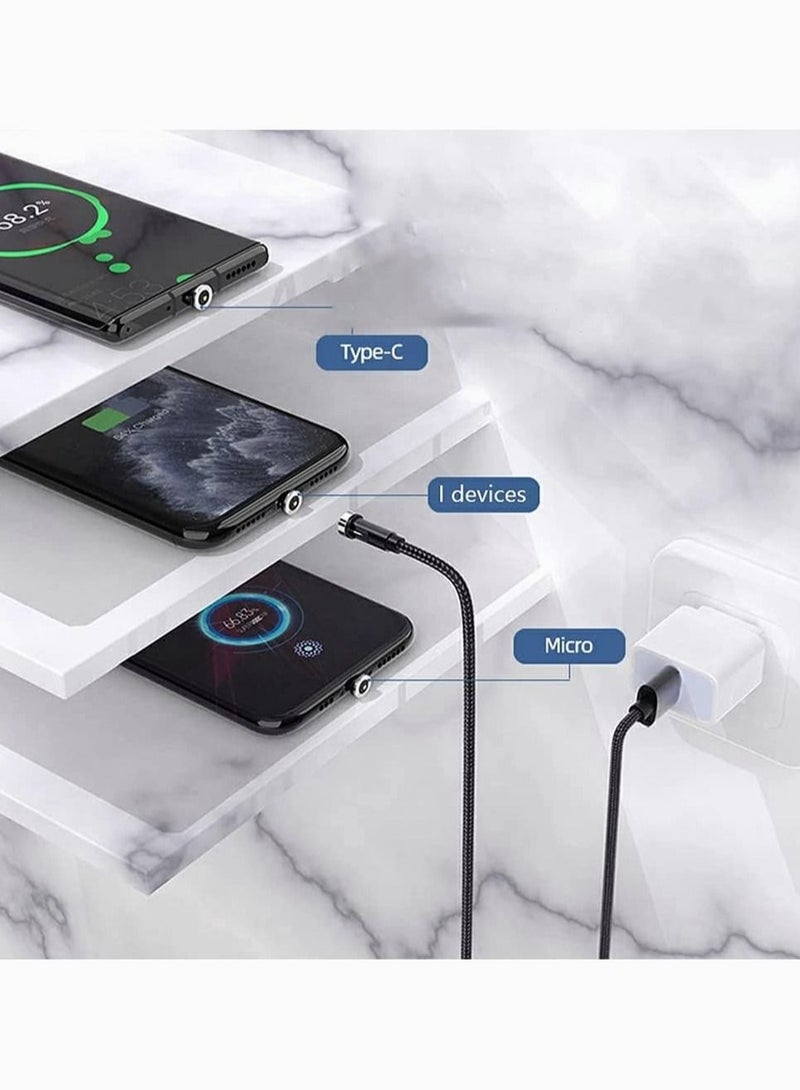 Captaintech Rotate Magnetic Charging Cable, SYOSI 540 Degree Rotating 3 in 1 Phone Charger Cable with LED Light 90 Degree Angle Connector, Compatible with Micro USB, Type C, IProduct and Most Devices (Black) - Image 3