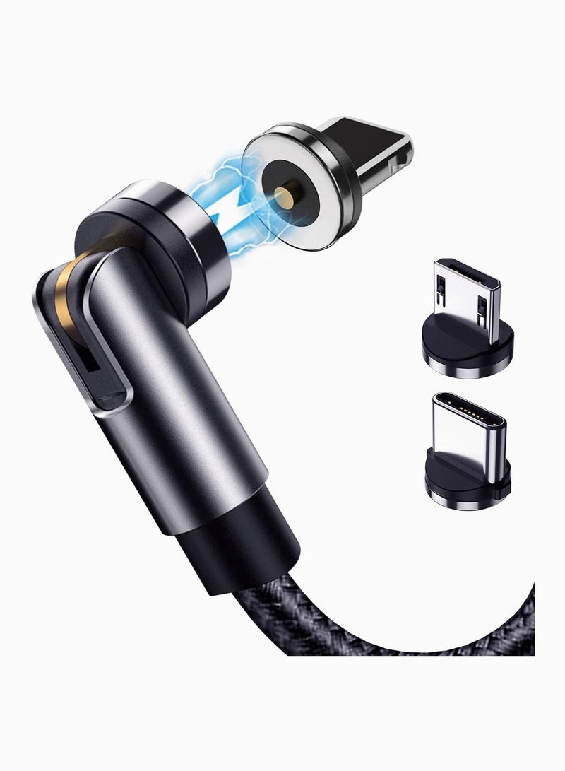 Captaintech Rotate Magnetic Charging Cable, SYOSI 540 Degree Rotating 3 in 1 Phone Charger Cable with LED Light 90 Degree Angle Connector, Compatible with Micro USB, Type C, IProduct and Most Devices (Black) - Image 1