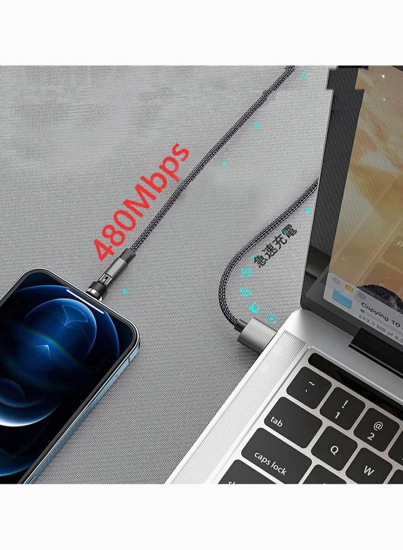 Captaintech Rotate Magnetic Charging Cable, SYOSI 540 Degree Rotating 3 in 1 Phone Charger Cable with LED Light 90 Degree Angle Connector, Compatible with Micro USB, Type C, IProduct and Most Devices (Black) - Image 4