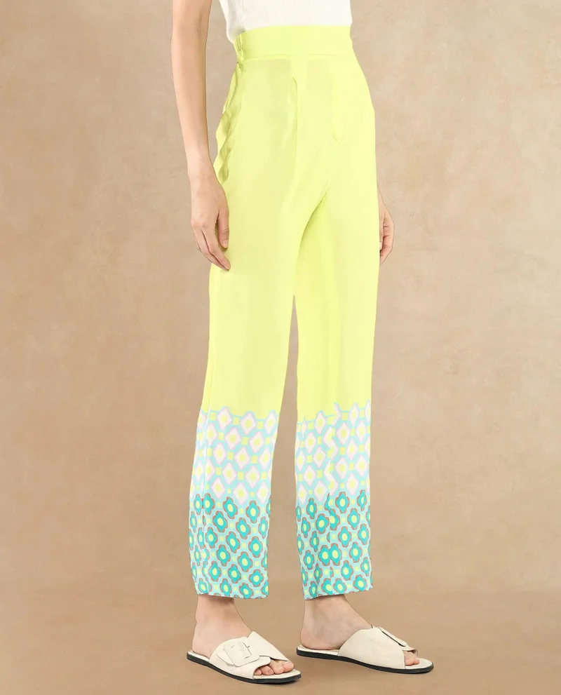 Rareism Women's Geometric Print Straight Fit Ankle-Length Trousers