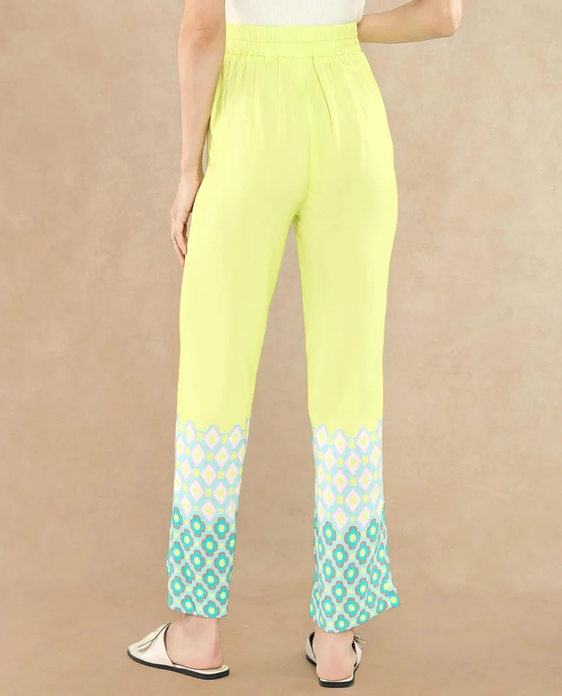 Rareism Women's Geometric Print Straight Fit Ankle-Length Trousers