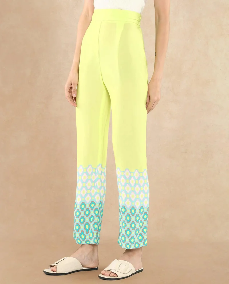 Rareism Women's Geometric Print Straight Fit Ankle-Length Trousers