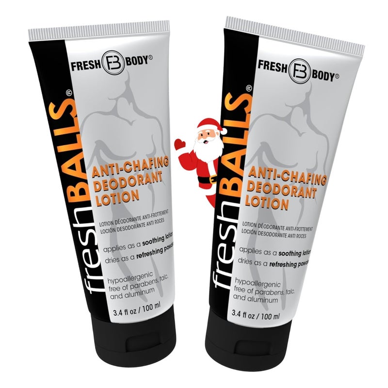 Fresh Body FB FRESH BALLS Lotion | Anti-Chafing Comfort Men's Soothing Cream to Powder Ball Deodorant and Hygiene for Groin Area, 3.4 fl oz (Pack of 2) - Image 1