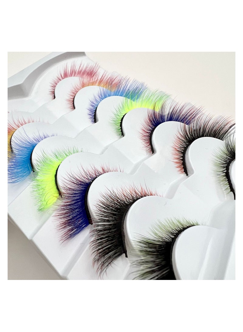 Excefore 7 Pairs Colored Cat Eye False Eyelashes, Wings Cat Eye Lashes Natural Look Fox Eyelashes Adhesives Makeup Eye  Lashes Extension Fairy Eyelash - Image 4