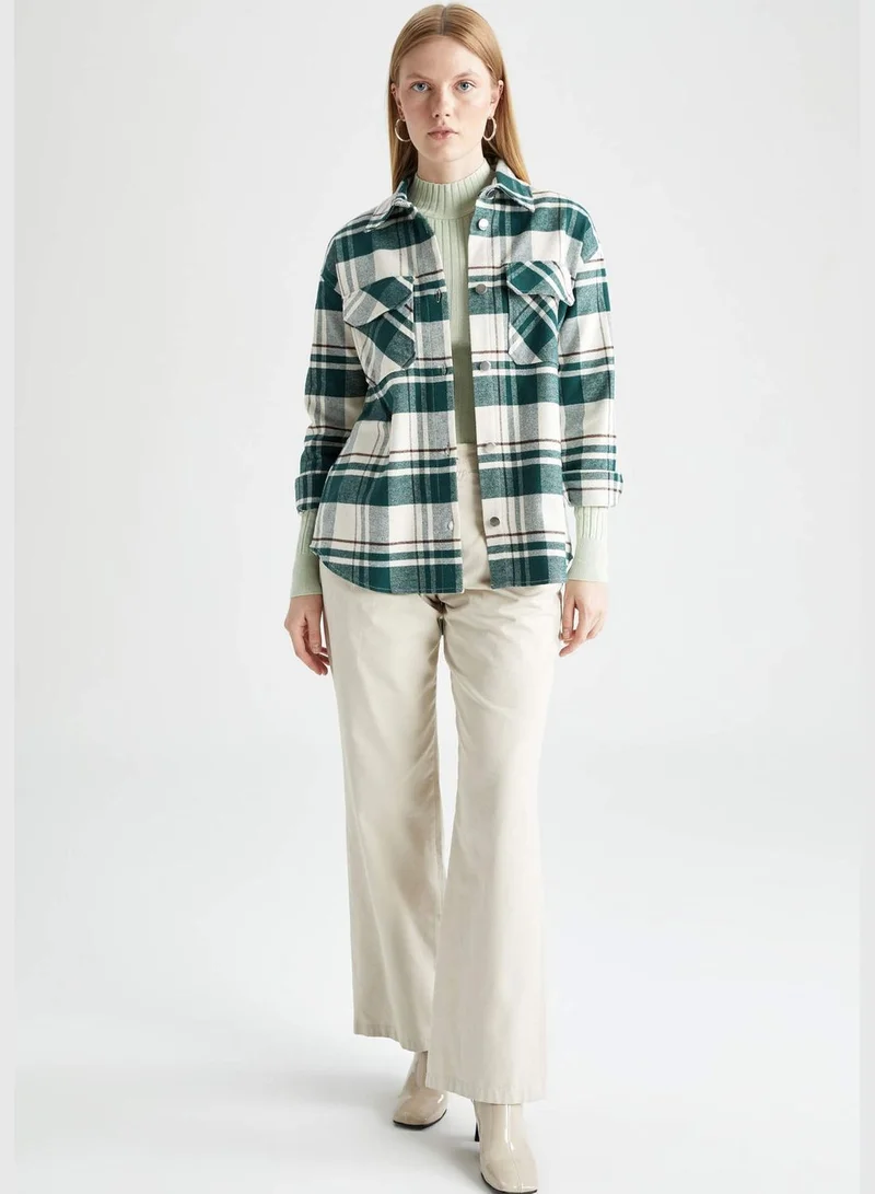 ديفاكتو Woman Shacket Shirt Neck Woven Long Sleeve Tunic