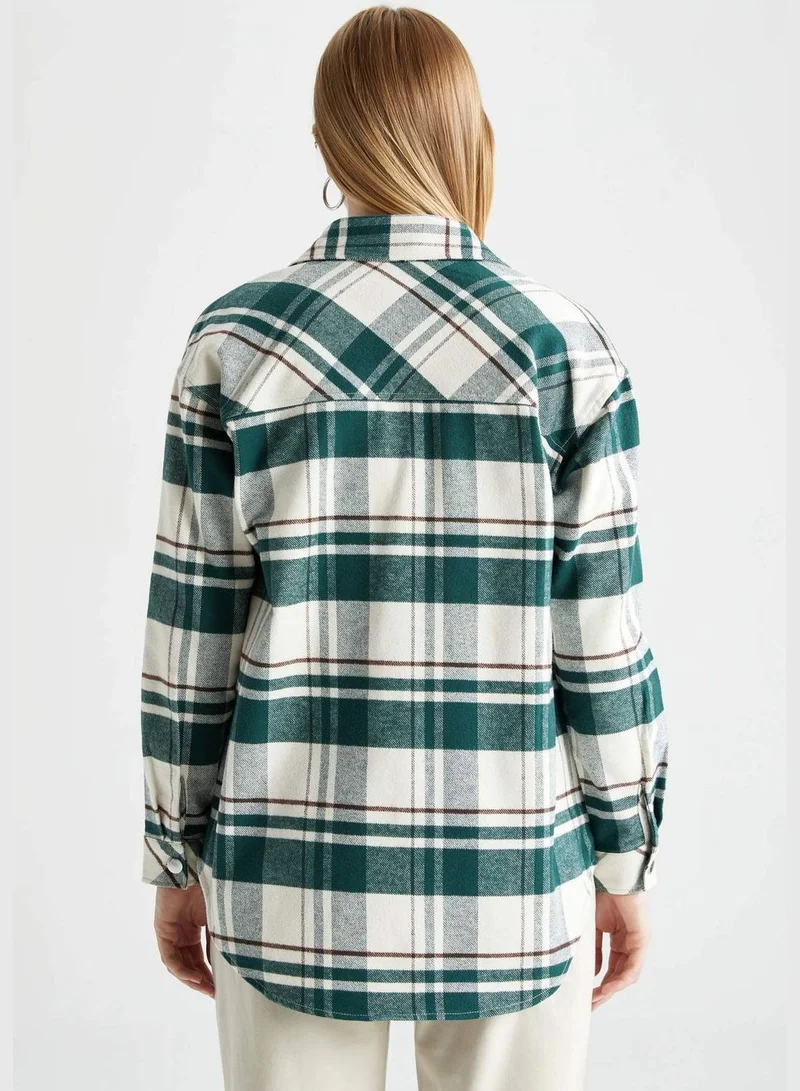 ديفاكتو Woman Shacket Shirt Neck Woven Long Sleeve Tunic