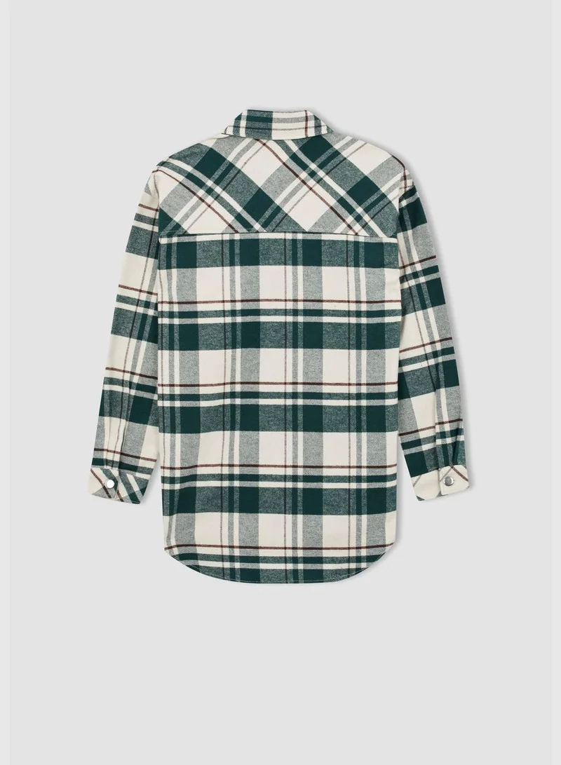 ديفاكتو Woman Shacket Shirt Neck Woven Long Sleeve Tunic