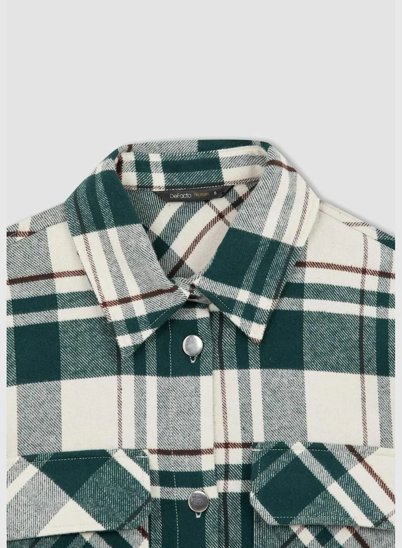 ديفاكتو Woman Shacket Shirt Neck Woven Long Sleeve Tunic