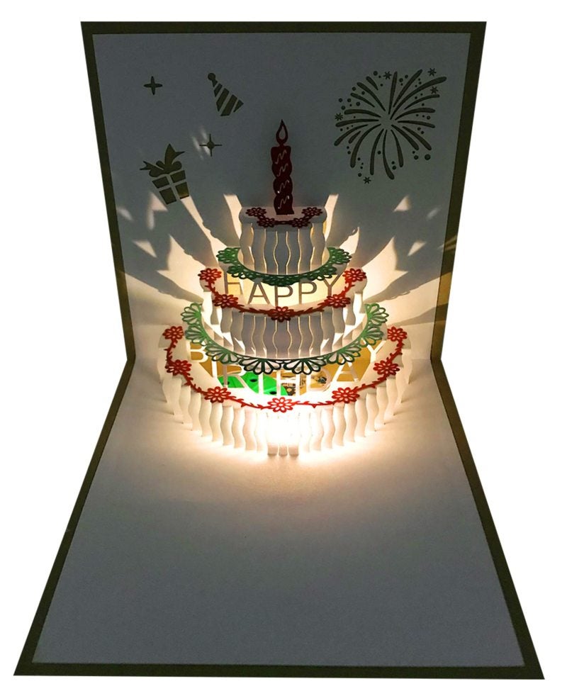 بطاقة عيد ميلاد ثلاثية الأبعاد منبثقة، بطاقة عيد ميلاد موسيقية بإضاءة LED دافئة على شكل كعكة، بطاقات بريدية منبثقة، بطاقات تهنئة، بطاقات عيد ميلاد مقطوعة، الأفضل للأم، الزوجة، الأخت، الولد، الفتاة، الأصدقاء، عبوة واحدة - Image 4