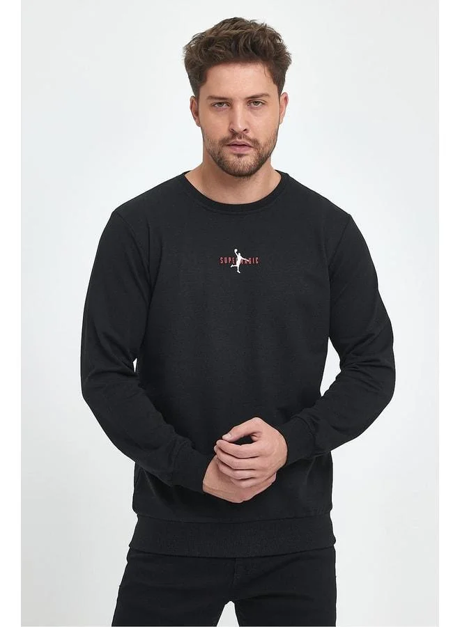 Black Men's Supermagic Chest Print Basic Sweatshirt.