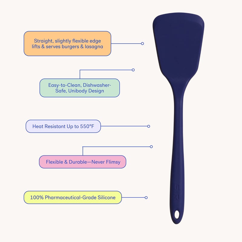 GIR: Get It Right Silicone Turner - Non-Stick Heat Resistant Silicone Spatula Turner for BBQs & Cookouts - Lifts, Flip, and Transfer Food Items - 13 Inch, Navy - Image 2