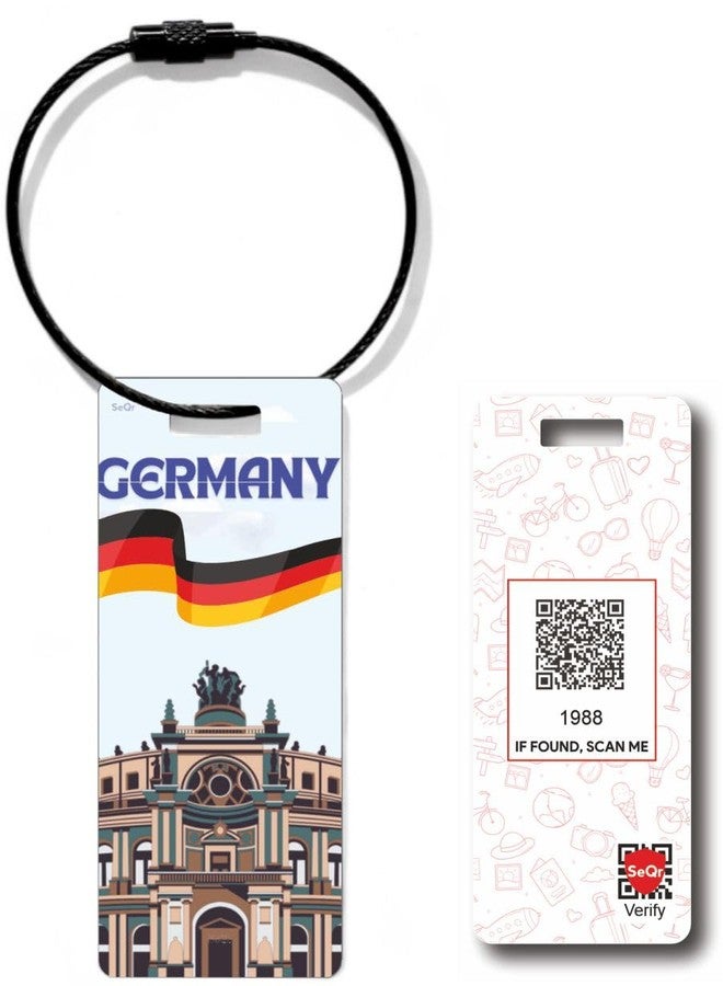 SeQR Smart Lost & Found Luggage Tag - Metal QR Travel ID Tag with Wire Cable for Suitcase, Backpack, Stroller, Golf Bag - Scan & Find Digital Souvenir Tag - Smart Travel Accessory/Germany Souvenir - Image 1