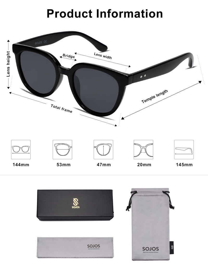 SOJOS Trendy Cat Eye Round Polarized Sunglasses for Women Fashion UV Protection Sunnies Sunglasses SJ2175, Black Frame/Grey Lens - Image 5
