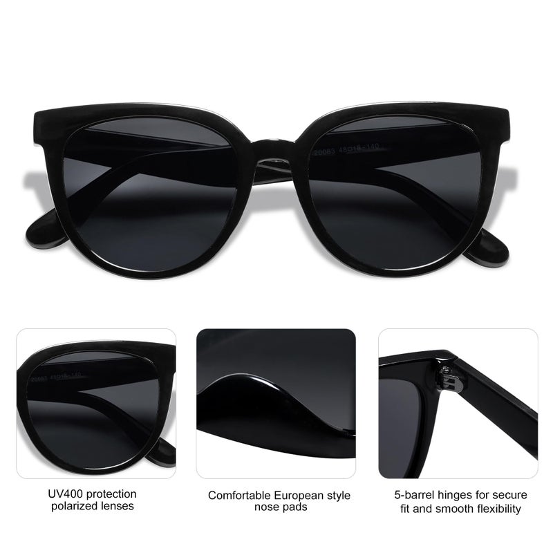 SOJOS Trendy Cat Eye Round Polarized Sunglasses for Women Fashion UV Protection Sunnies Sunglasses SJ2175, Black Frame/Grey Lens - Image 4