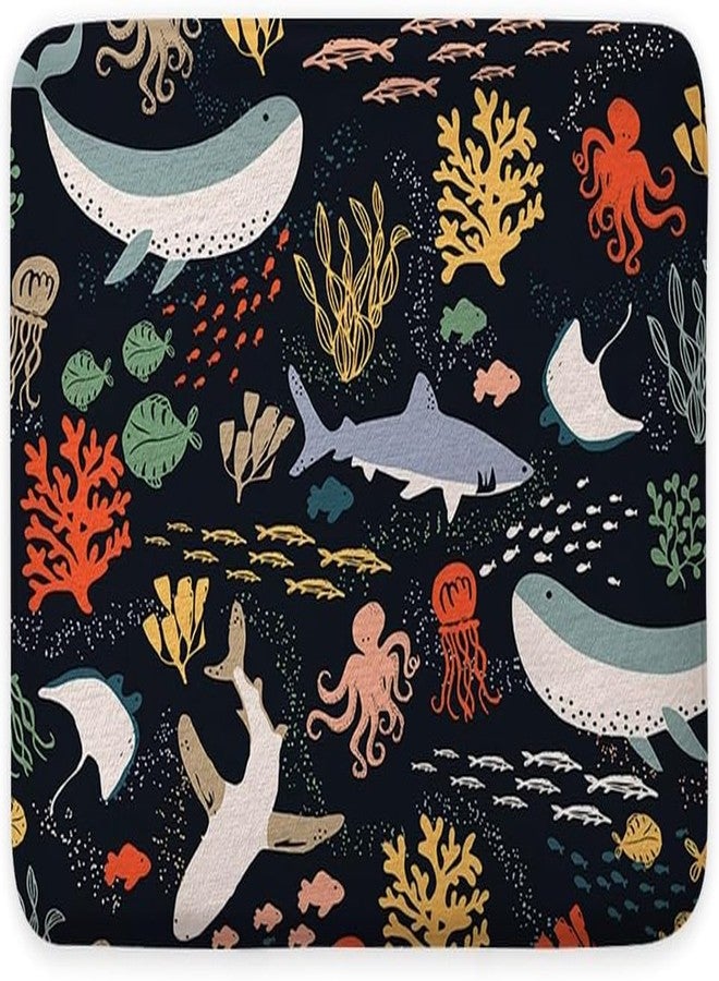 Lacoiime Shark Bathroom Rugs, Boho Ocean Fish Bath Mats for Bathroom Abstract Underwater Animal Cartoon Bath Mat, Bath Rug for Bathroom, Kitchen Bath Mat Soft Non Slip Bath Rugs16X24IN - Image 1
