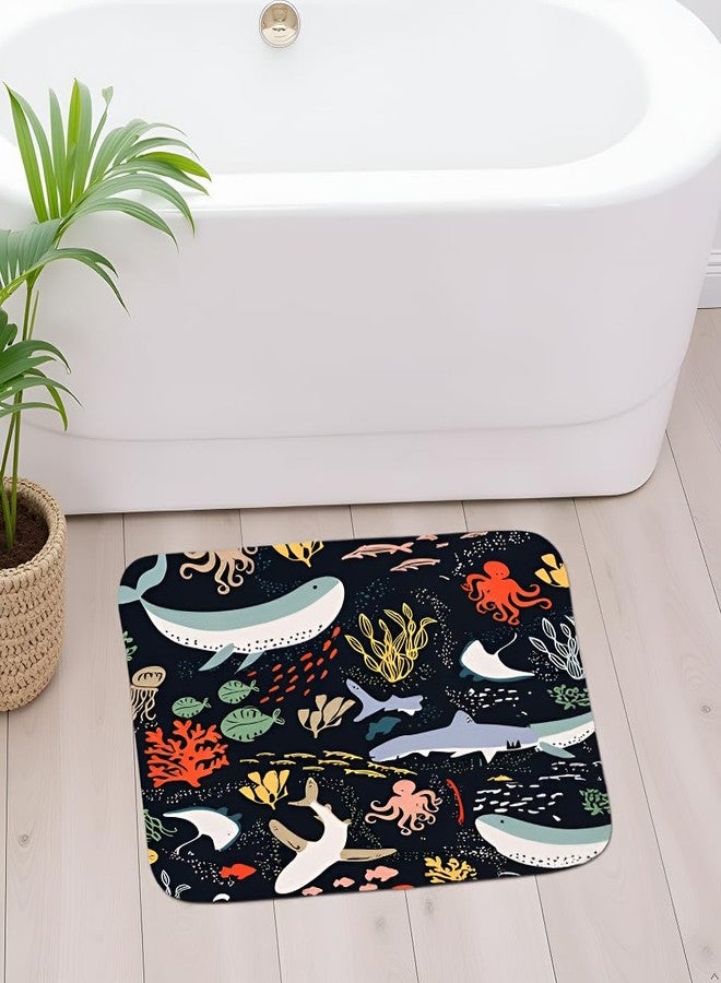 Lacoiime Shark Bathroom Rugs, Boho Ocean Fish Bath Mats for Bathroom Abstract Underwater Animal Cartoon Bath Mat, Bath Rug for Bathroom, Kitchen Bath Mat Soft Non Slip Bath Rugs16X24IN - Image 5