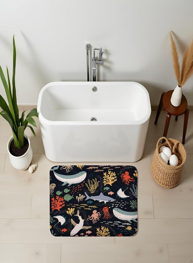 Lacoiime Shark Bathroom Rugs, Boho Ocean Fish Bath Mats for Bathroom Abstract Underwater Animal Cartoon Bath Mat, Bath Rug for Bathroom, Kitchen Bath Mat Soft Non Slip Bath Rugs16X24IN - Image 4