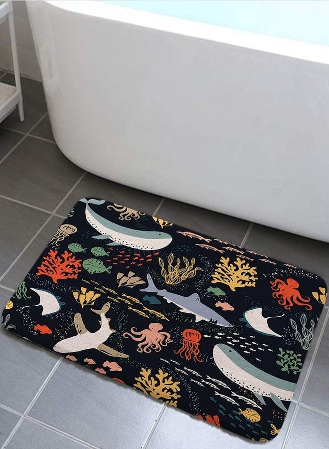 Lacoiime Shark Bathroom Rugs, Boho Ocean Fish Bath Mats for Bathroom Abstract Underwater Animal Cartoon Bath Mat, Bath Rug for Bathroom, Kitchen Bath Mat Soft Non Slip Bath Rugs16X24IN - Image 2