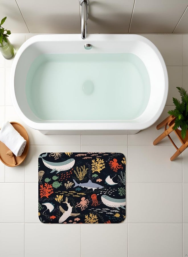 Lacoiime Shark Bathroom Rugs, Boho Ocean Fish Bath Mats for Bathroom Abstract Underwater Animal Cartoon Bath Mat, Bath Rug for Bathroom, Kitchen Bath Mat Soft Non Slip Bath Rugs16X24IN - Image 3
