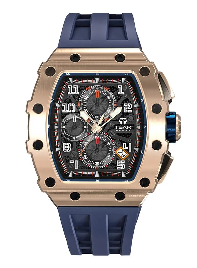 TSAR BOMBA Elemental Series 43mm Chronograph Men's Watch with Blue Silicone Strap